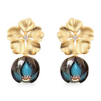 GALATEA - The Symbol of Love - Premium Tahitian Pearl and Natural Zircon Floral Earrings in Yellow Gold Plated Sterling Silver