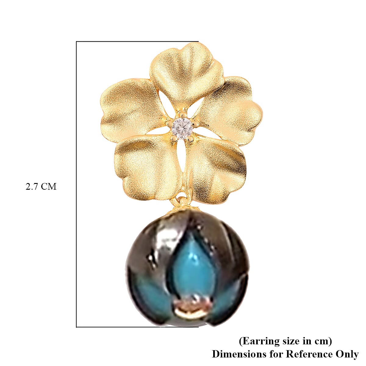 Galatea Pearl Collection - Tahitian Pearl Floral Earrings with Natural Cambodian Zircon in Yellow Gold Plated Sterling Silver 3728164 4