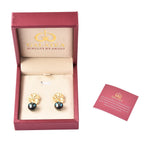 GALATEA - The Symbol of Love - Premium Tahitian Pearl and Natural Zircon Floral Earrings in Yellow Gold Plated Sterling Silver