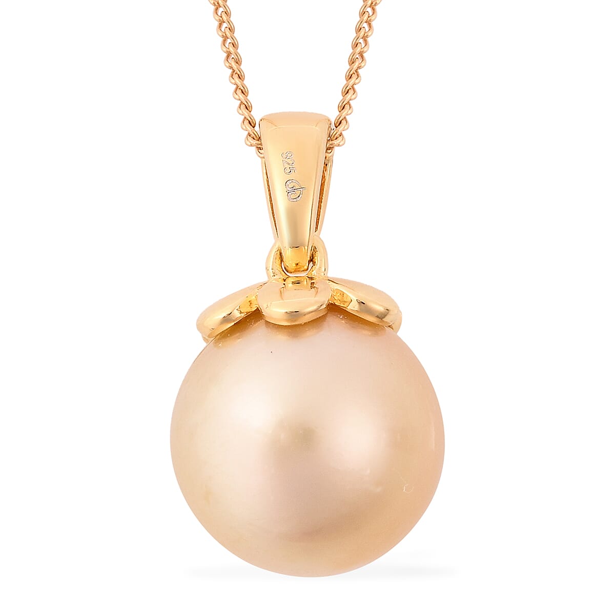 Galatea Pearl - Golden South Sea Pearl Pendant with Chain (Size - 20) in 18K Vermeil Yellow Gold Plated Sterling Silver 9.25 Ct 3714655 0