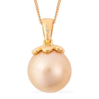 Galatea Pearl - Golden South Sea Pearl Pendant with Chain (Size - 20) in 18K Vermeil Yellow Gold Plated Sterling Silver 9.25 Ct