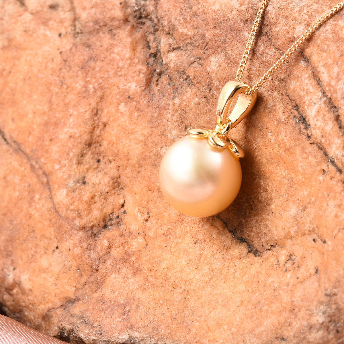Galatea Pearl - Golden South Sea Pearl Pendant with Chain (Size - 20) in 18K Vermeil Yellow Gold Plated Sterling Silver 9.25 Ct 3714655 2