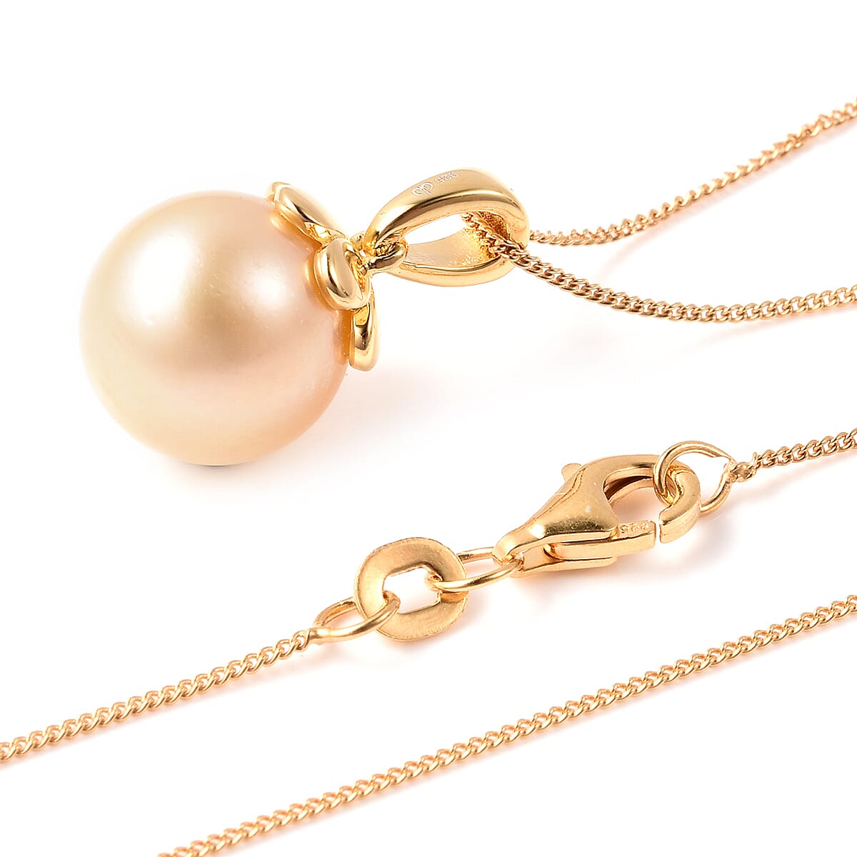 Galatea Pearl - Golden South Sea Pearl Pendant with Chain (Size - 20) in 18K Vermeil Yellow Gold Plated Sterling Silver 9.25 Ct 3714655 4