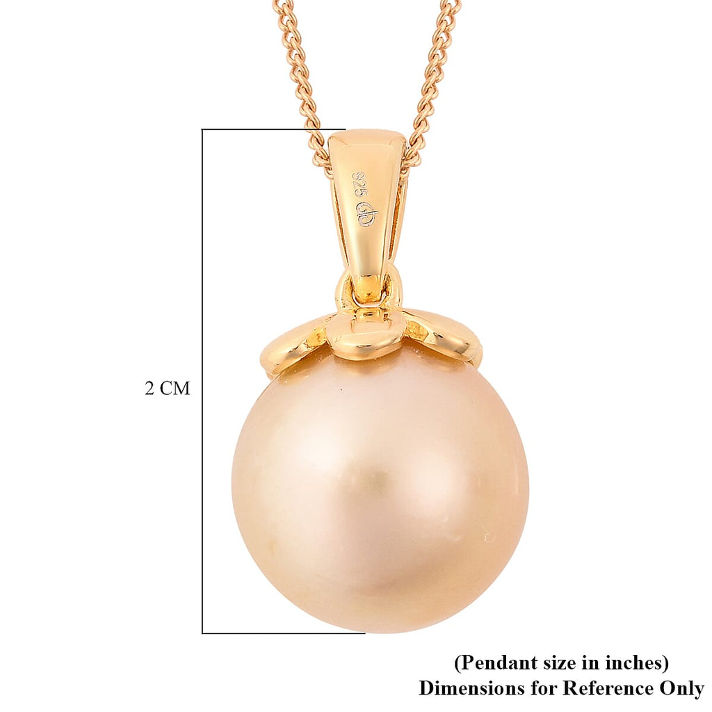 Galatea Pearl - Golden South Sea Pearl Pendant with Chain (Size - 20) in 18K Vermeil Yellow Gold Plated Sterling Silver 9.25 Ct