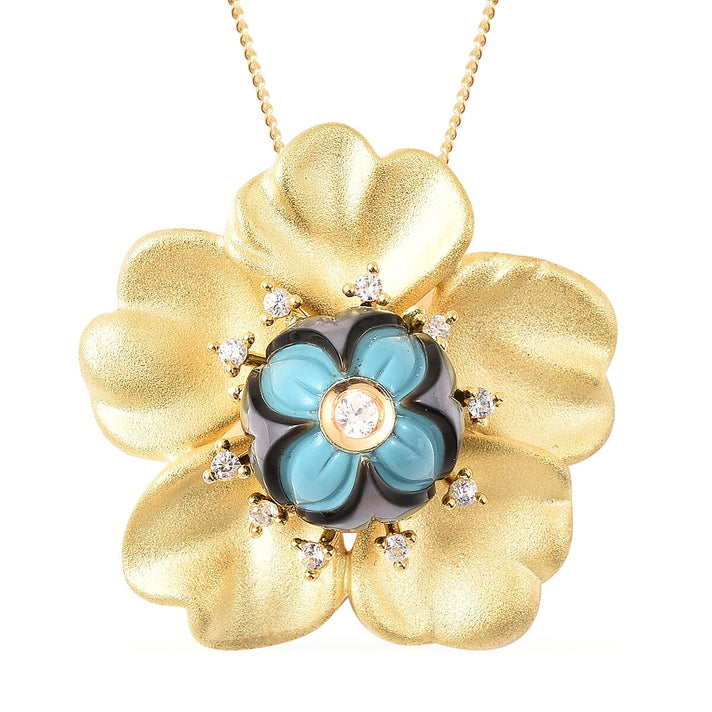 Galatea Pearl Tahitani Pearl and Zircon Floral Necklace in Yellow Gold Plated Sterling Silver 3728163 2