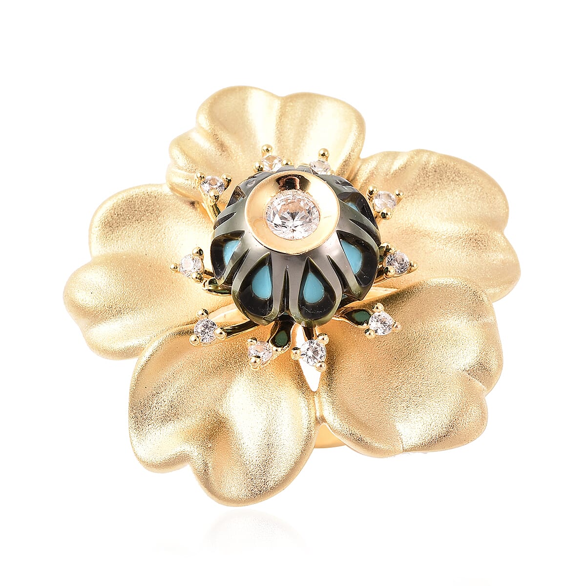 Galatea Pearl - Tahiti Pearl and Natural Zircon Flower Design Carved Ring in 18K Yellow Gold Vermeil Plated Sterling Silver 4.35 Ct, Silver Wt 10.00 Gms 3727938 2