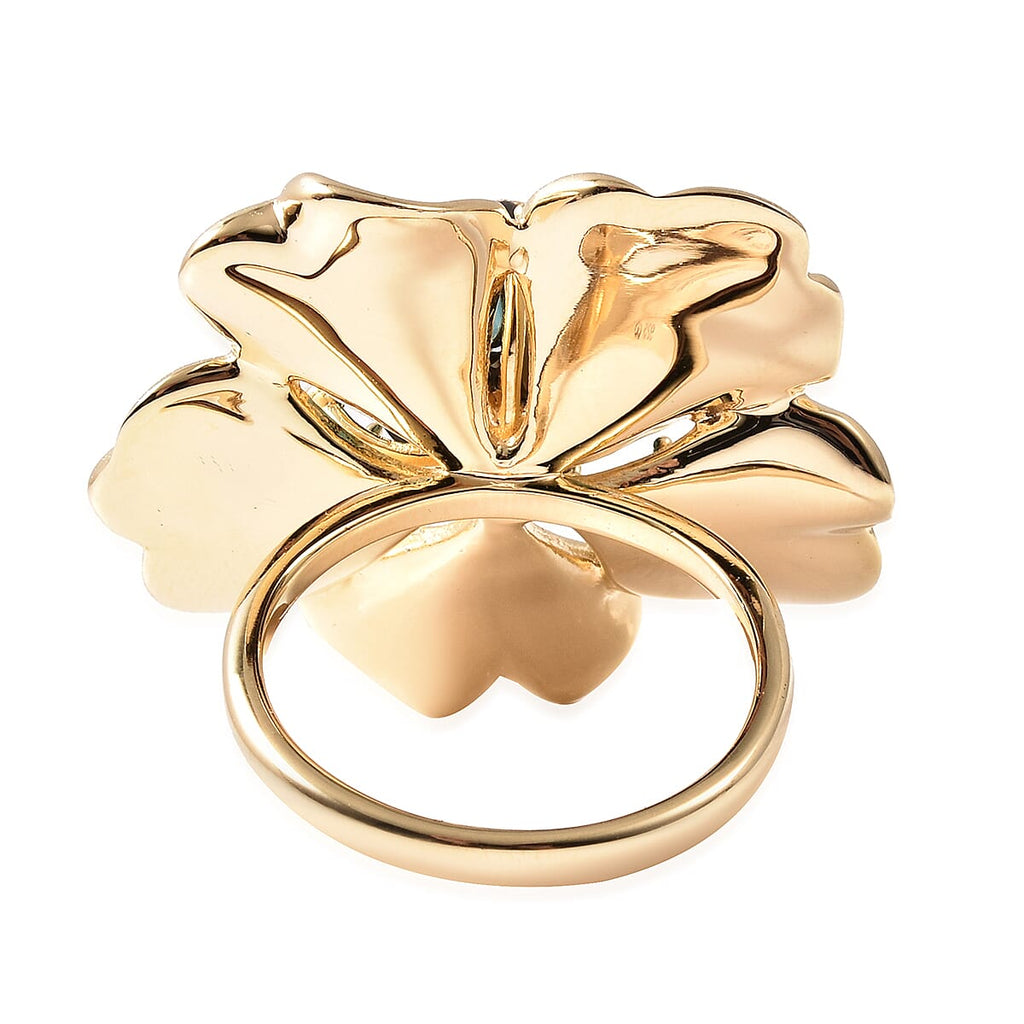 Galatea Pearl - Tahiti Pearl and Natural Zircon Flower Design Carved Ring in 18K Yellow Gold Vermeil Plated Sterling Silver 4.35 Ct, Silver Wt 10.00 Gms