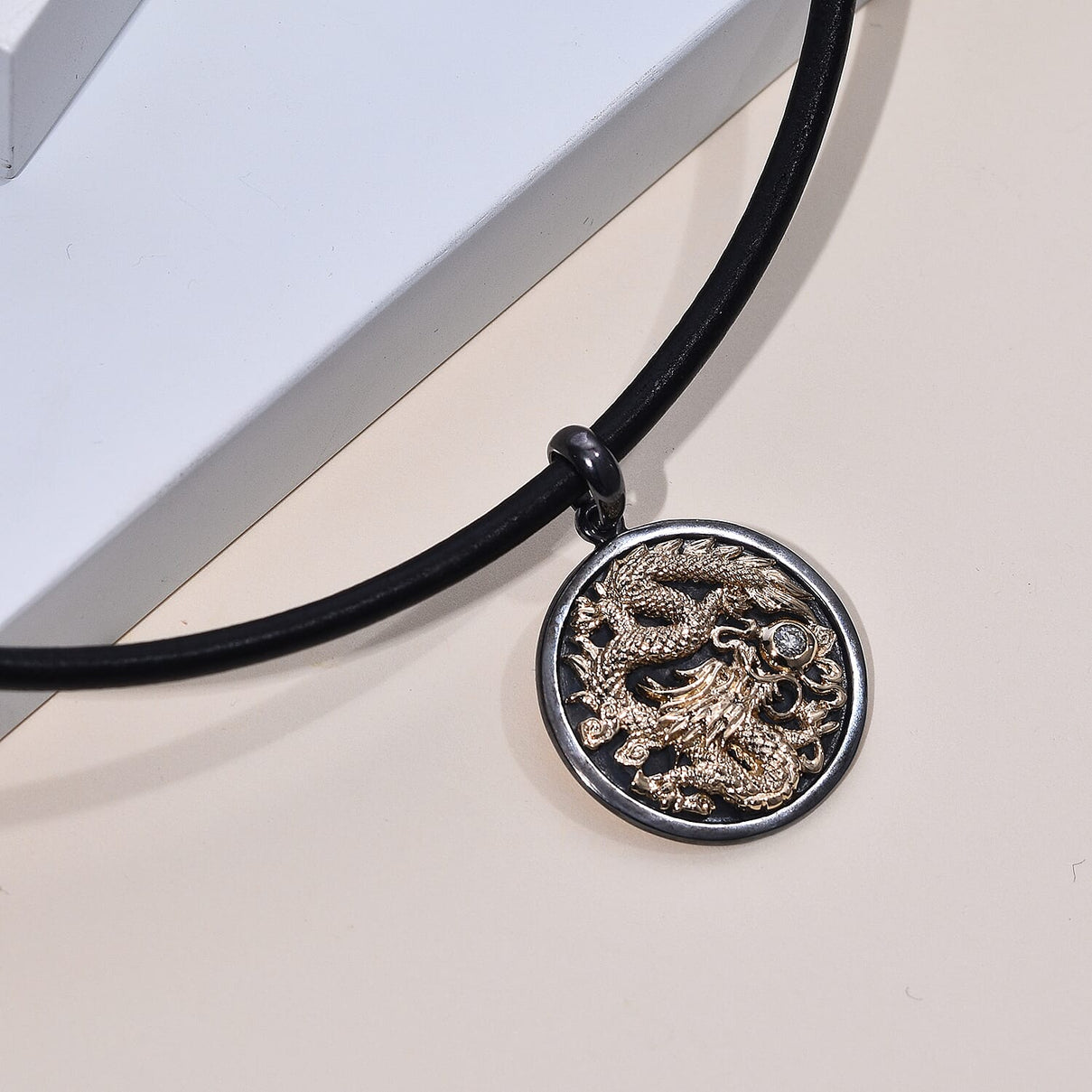 Galatea - The Capitan Collection - Diamond Dragon Pendant with 20 Inch Leather Cord in Sterling Silver &amp; 14K Yellow Gold 8727244 0