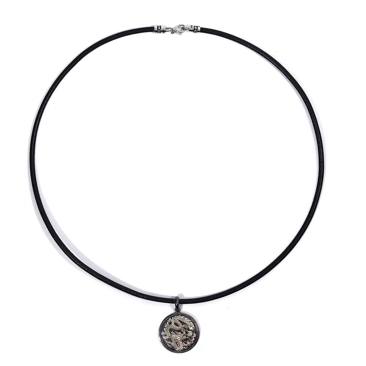 Galatea - The Capitan Collection - Diamond Dragon Pendant with 20 Inch Leather Cord in Sterling Silver &amp; 14K Yellow Gold 8727244 1