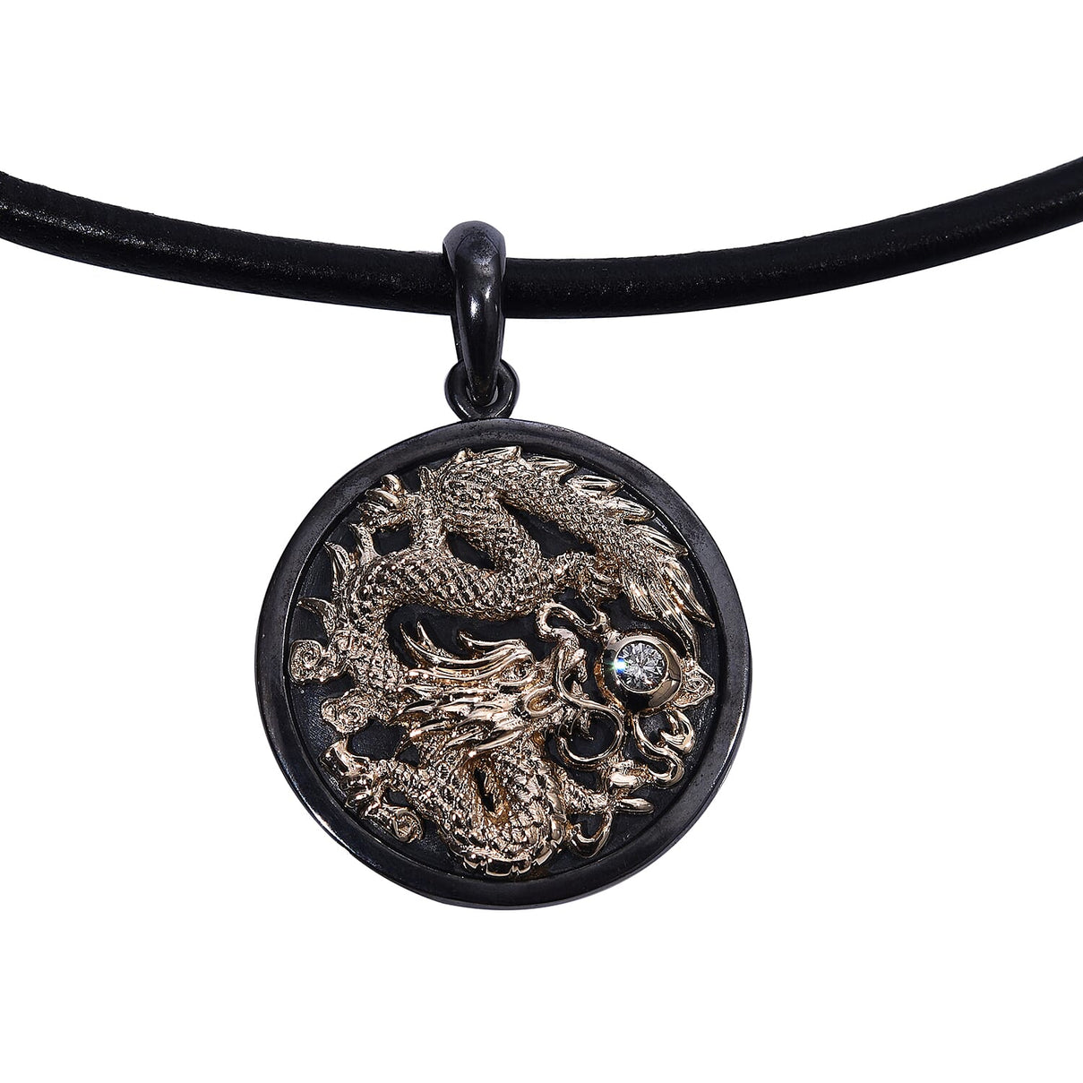 Galatea - The Capitan Collection - Diamond Dragon Pendant with 20 Inch Leather Cord in Sterling Silver &amp; 14K Yellow Gold 8727244 2