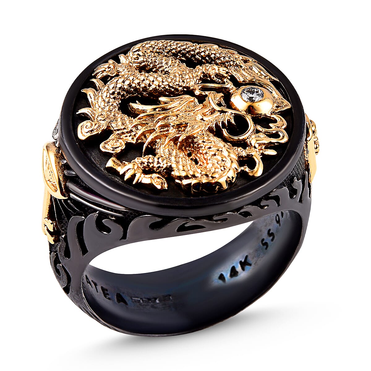 Galatea - The Capitan Collection - Diamond Dragon Ring in 14K Yellow Gold &amp; Sterling Silver V32503428 3