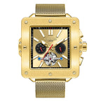 GAMAGES OF LONDON Hand Assembled Astute Automatic Movement Gold Dial Water Resistant Watch with Stainless Steel Milanese Bracelet
