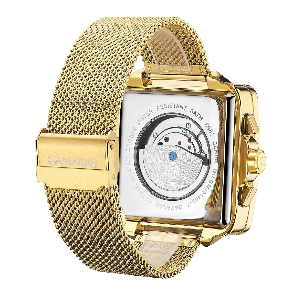 GAMAGES OF LONDON Hand Assembled Astute Automatic Movement Gold Dial Water Resistant Watch with Stainless Steel Milanese Bracelet 7265124 2