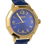 Gamages of London Dame Diamond Swiss Quartz Movement Water Resistant Watch with Navy Blue Leather Strap in Gold Tone