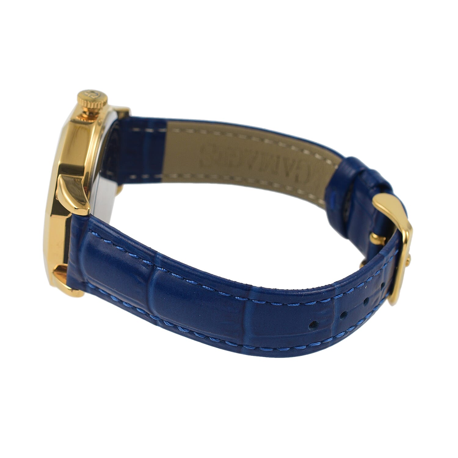 Gamages of London Dame Diamond Swiss Quartz Movement Water Resistant Watch with Navy Blue Leather Strap in Gold Tone 7663858 4