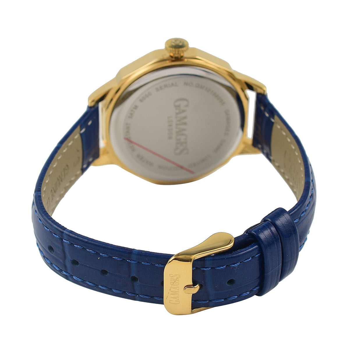 Gamages of London Dame Diamond Swiss Quartz Movement Water Resistant Watch with Navy Blue Leather Strap in Gold Tone 7663858 5