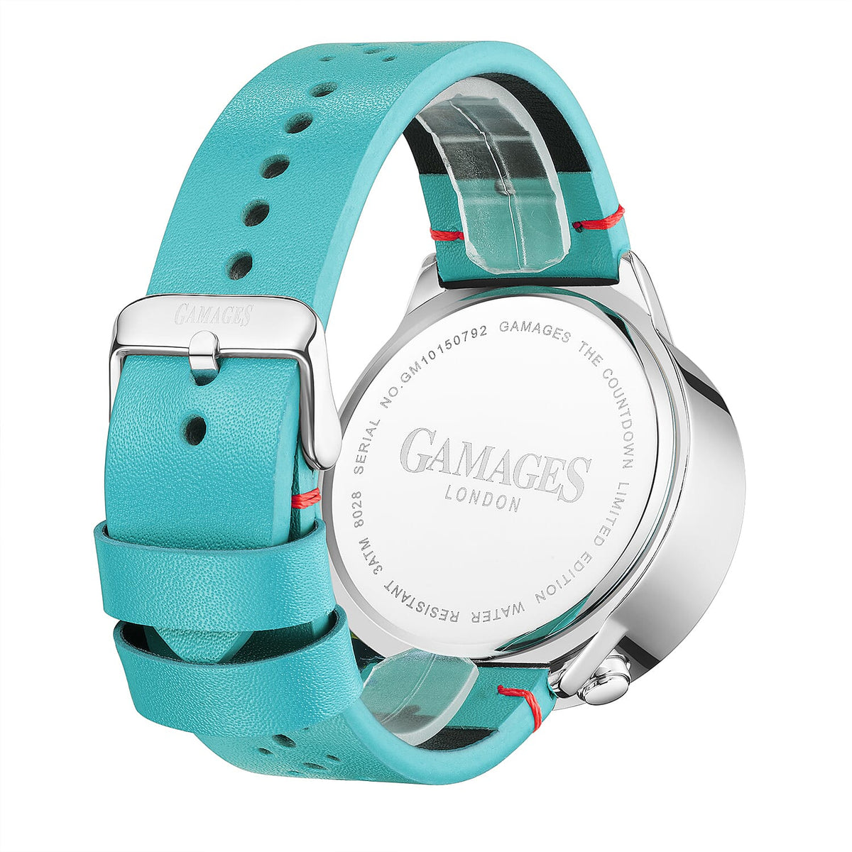 GAMAGES OF LONDON Hand Assembled The Countdown Automatic Movement Water Resistant Watch with Teal Leather Strap 7544836 2