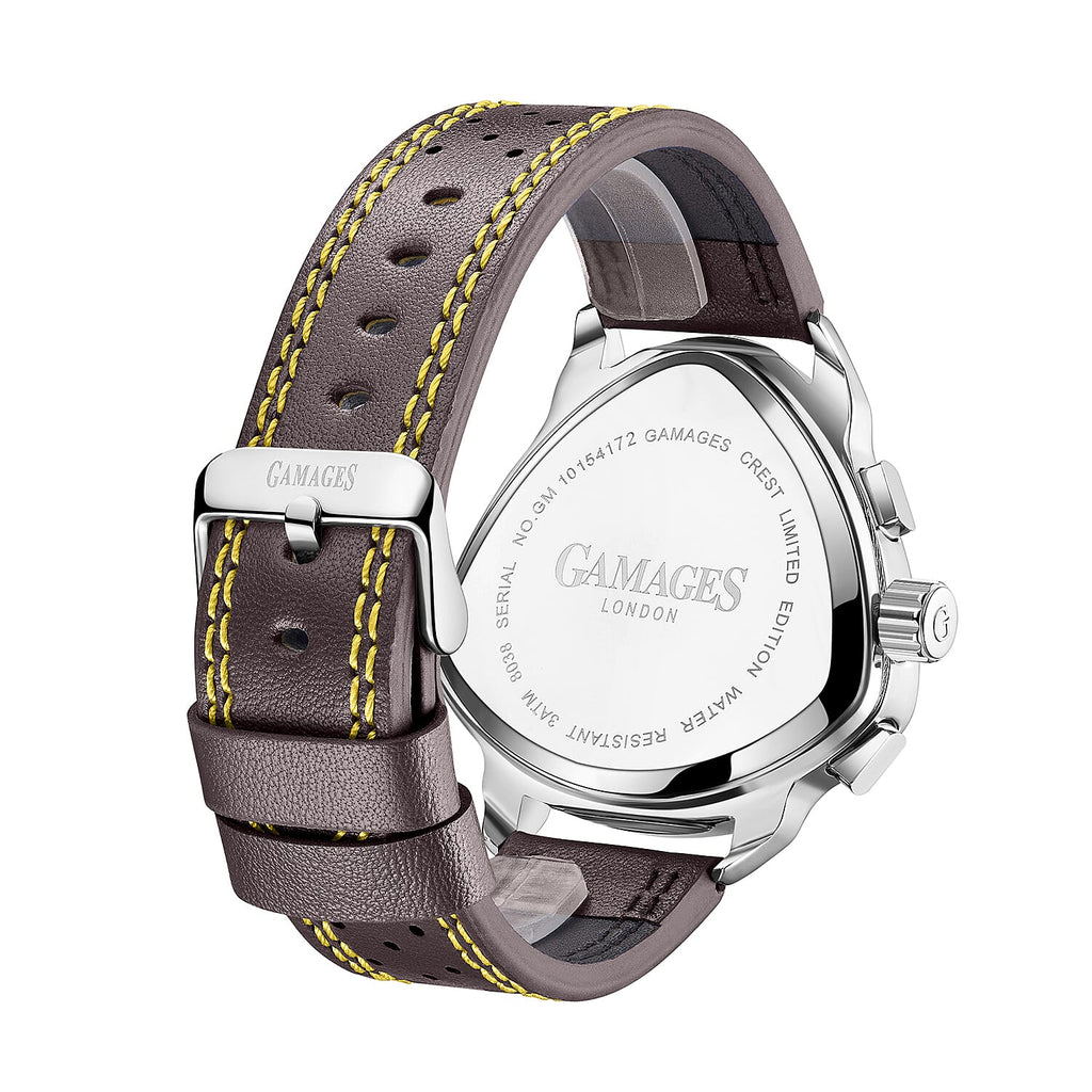 The Gamages Of London Hand Assembled Halidon Crest Automatic Movement Steel IP Case Water Resistant Watch with Classic Brown Leather Bracelet