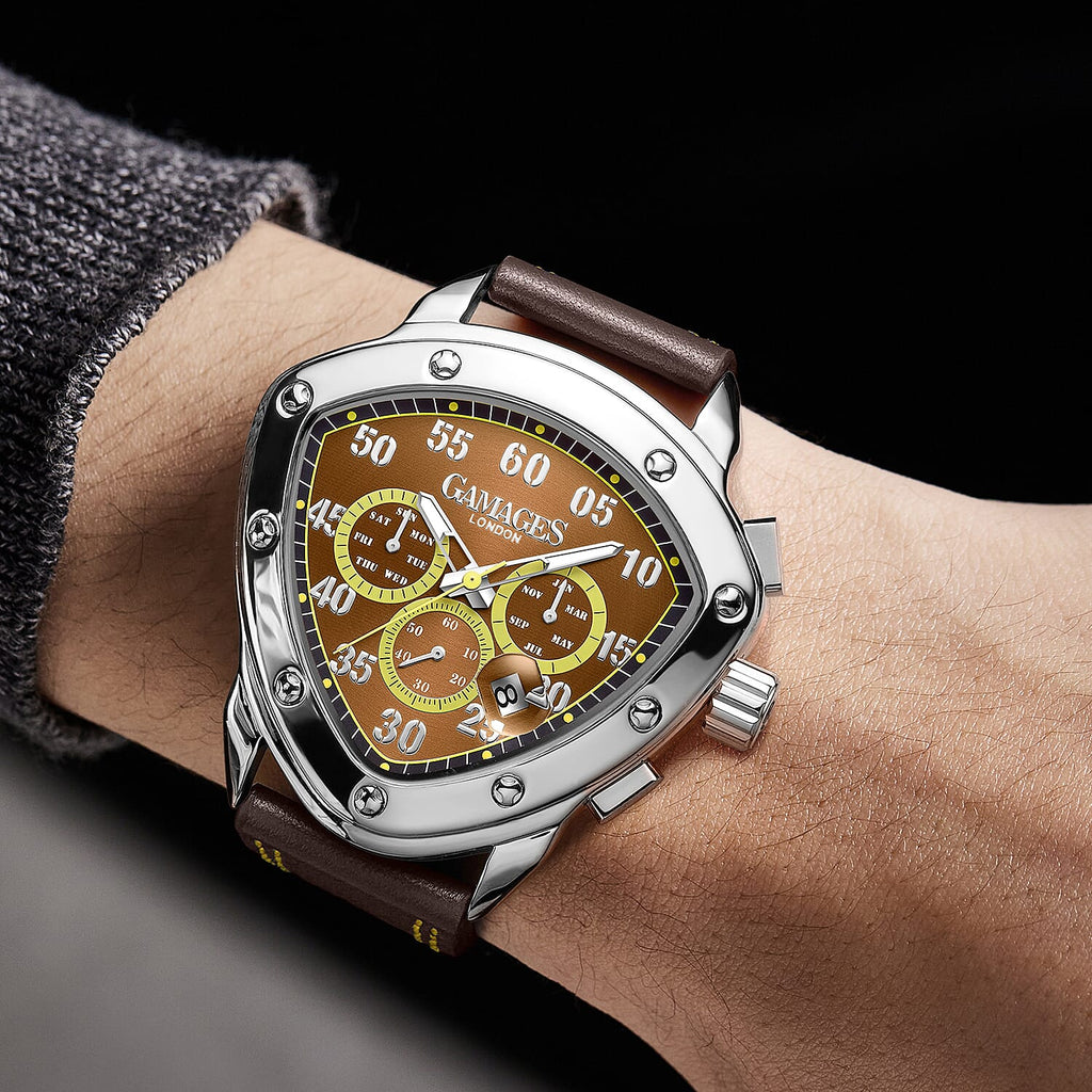 The Gamages Of London Hand Assembled Halidon Crest Automatic Movement Steel IP Case Water Resistant Watch with Classic Brown Leather Bracelet