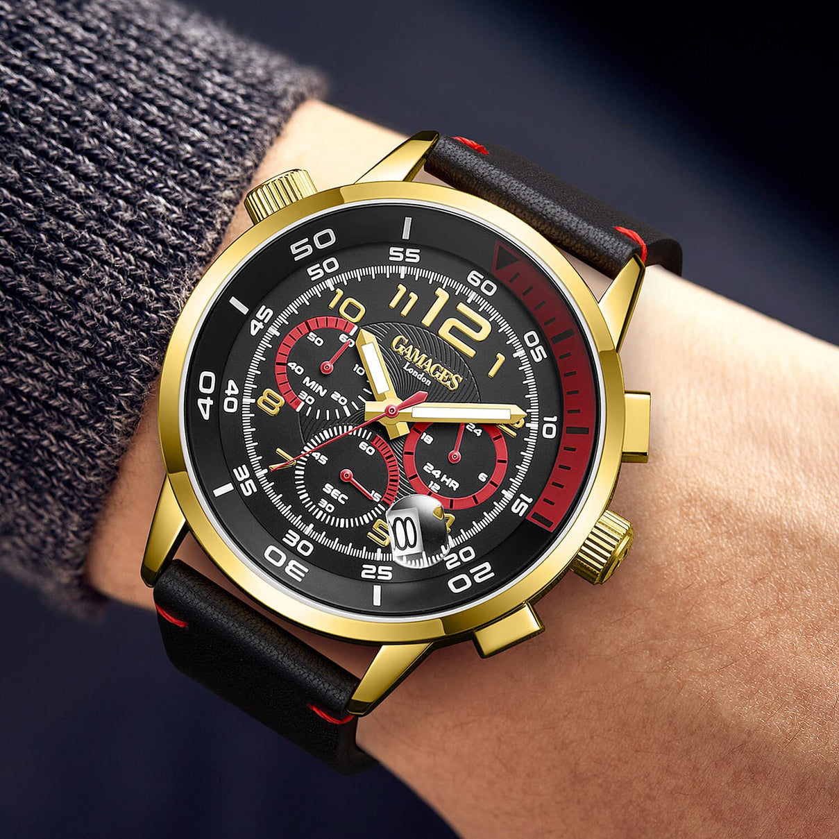 Gamages Of London Hand Assembled Indicator Mecha Quartz  Watch With Leather Strap - Black 7808405 1