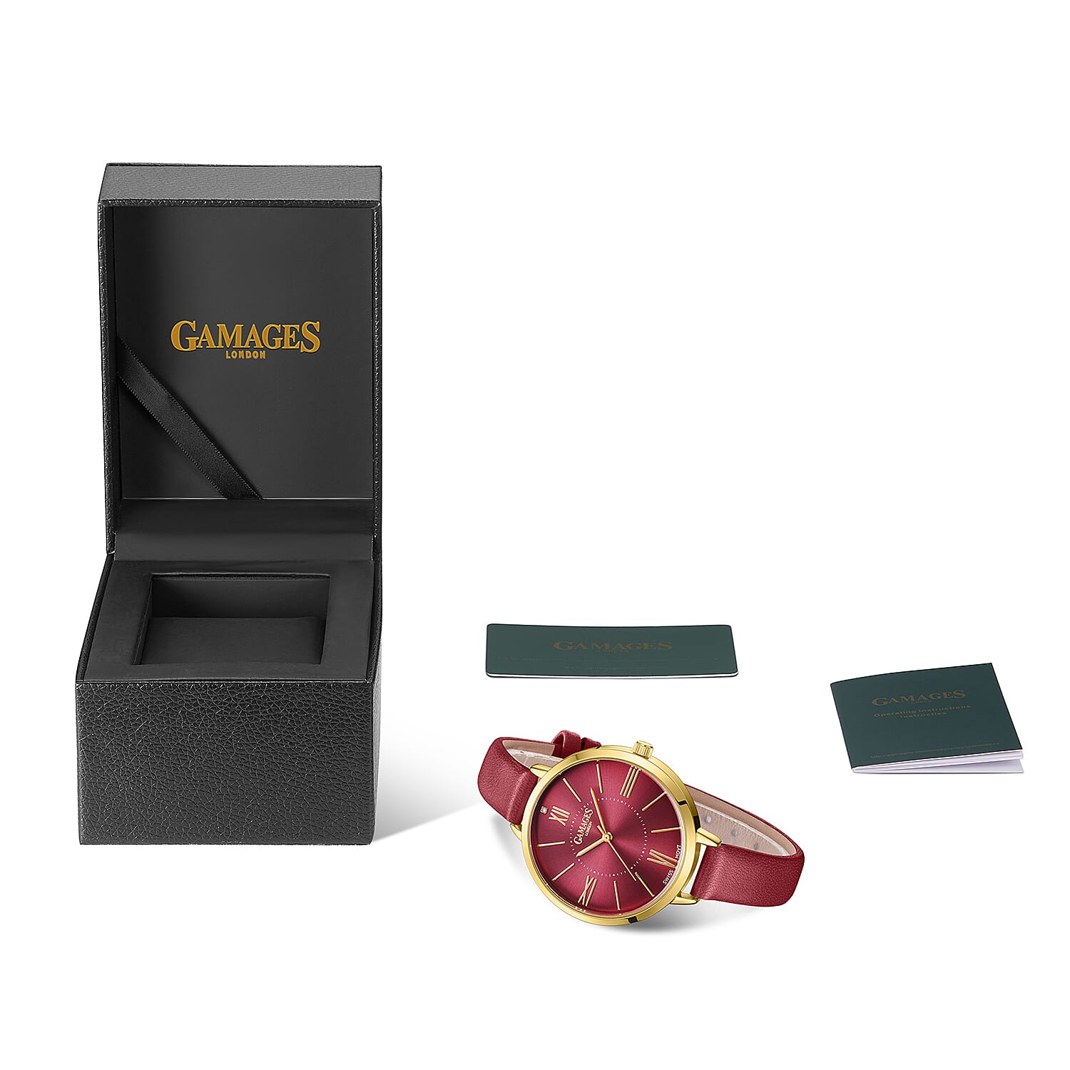 Gamages Of London Diamond Swiss Quartz Movement 3ATM Water Resistant Raspberry Dial Ladies Jubilant Watch in Stainless Steel - Red 7303151 5