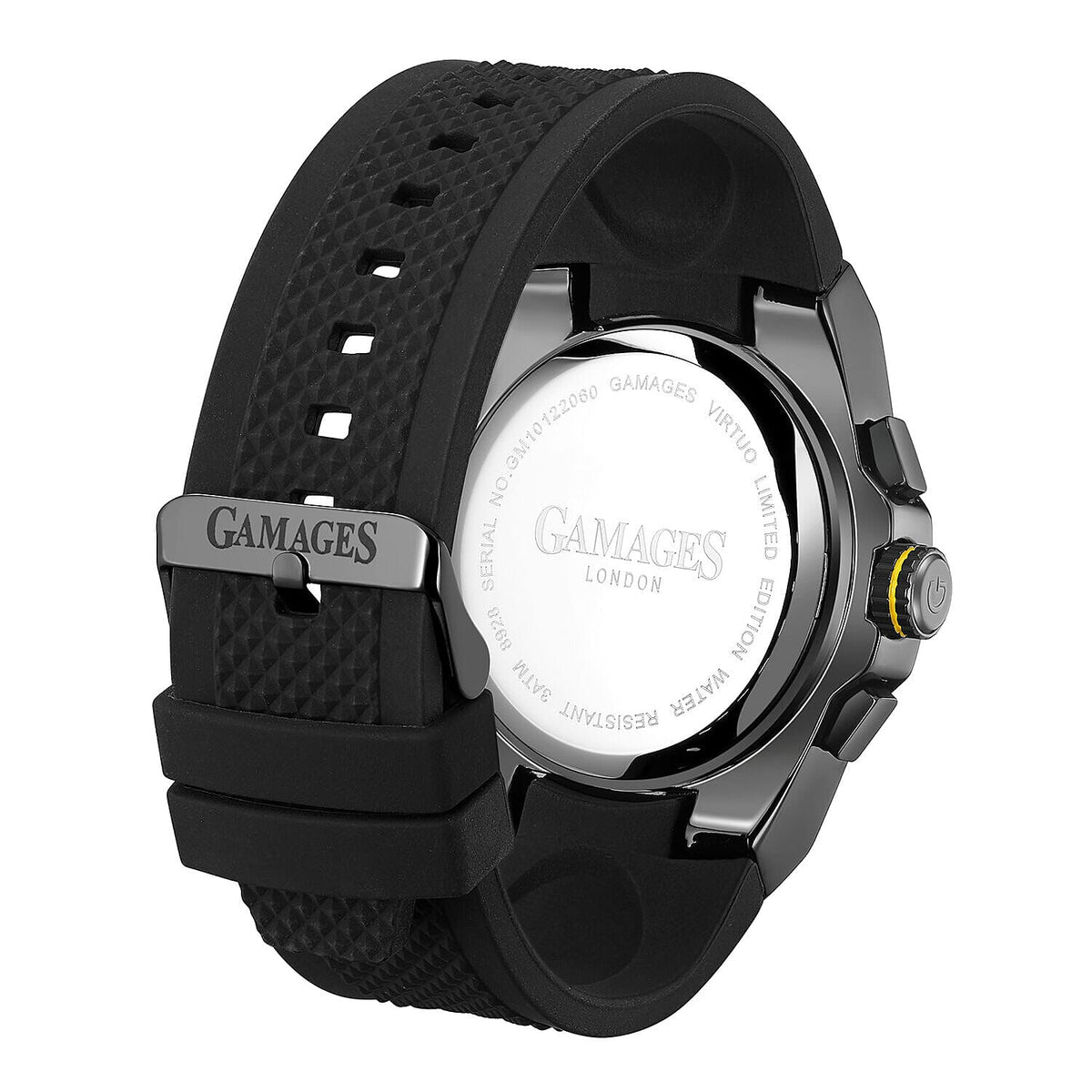 Gamages Of London Hand Assembled Automatic VIRTUO Mens Water Resistant Watch with Silicone Strap - Black and Yellow 7490486 1