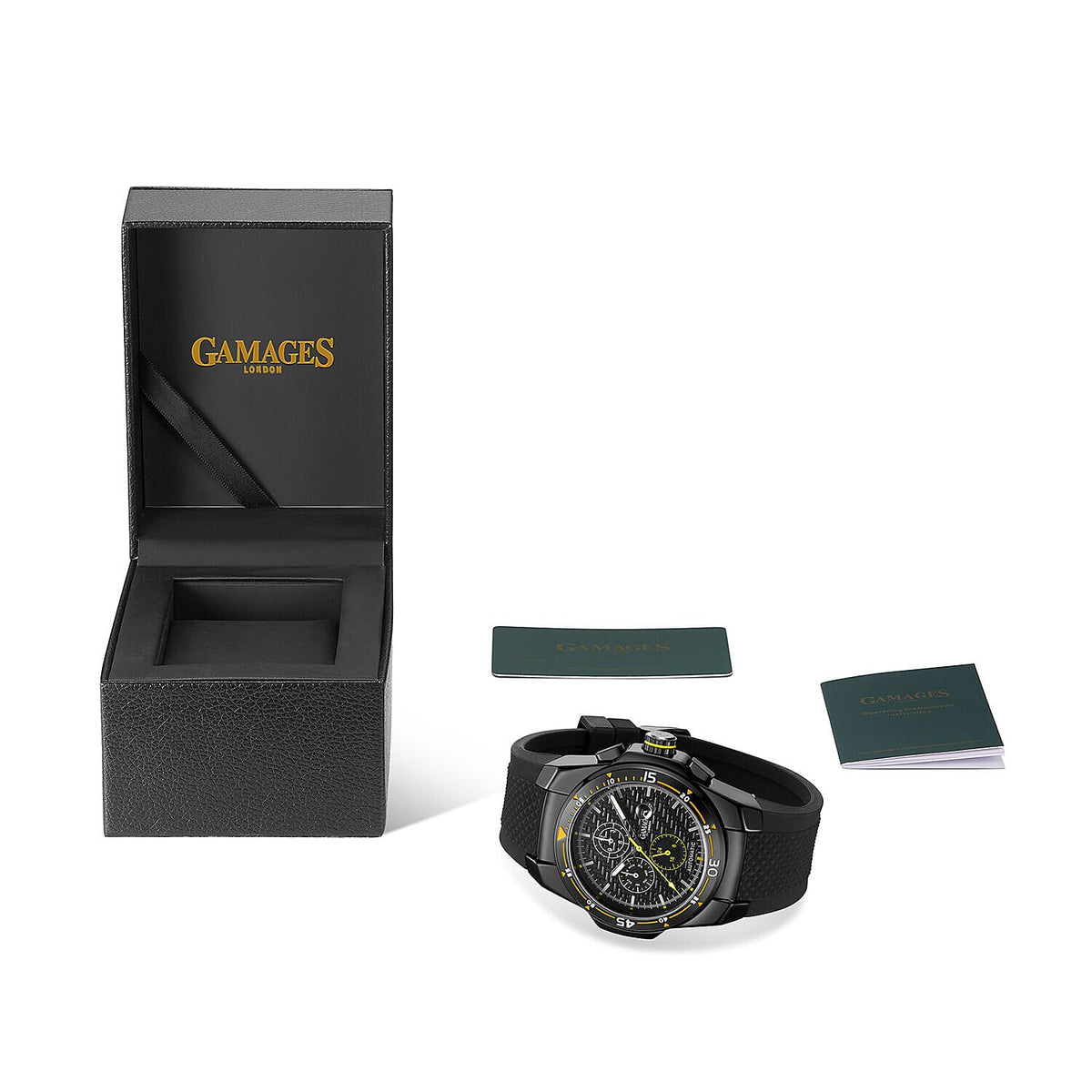 Gamages Of London Hand Assembled Automatic VIRTUO Mens Water Resistant Watch with Silicone Strap - Black and Yellow 7490486 4