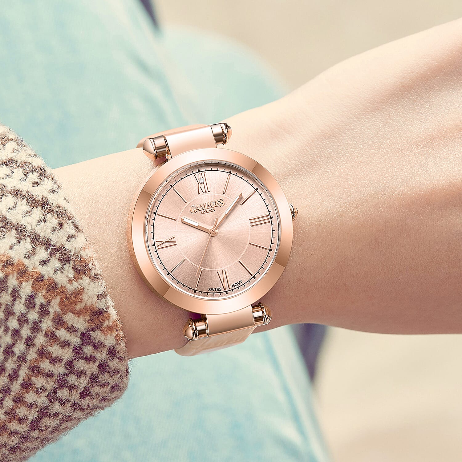 Gamages Of London Impearl Rose Pink Dial Ladies Diamond Watch with Embossed Leather Strap 7339376 2