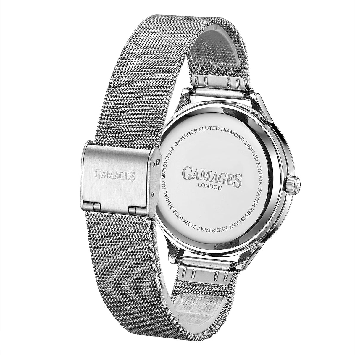 Gamages Of London Ladies Flute Diamond Swiss Movement 38mm Case Watch in Stainless Steel with Silver Mesh Strap 7164967 2