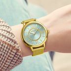 Gamages Of London Ladies Baroness Swiss Quartz Movement Teal Dial Diamond Stud Water Resistant Watch with Gold Mesh Bracelet
