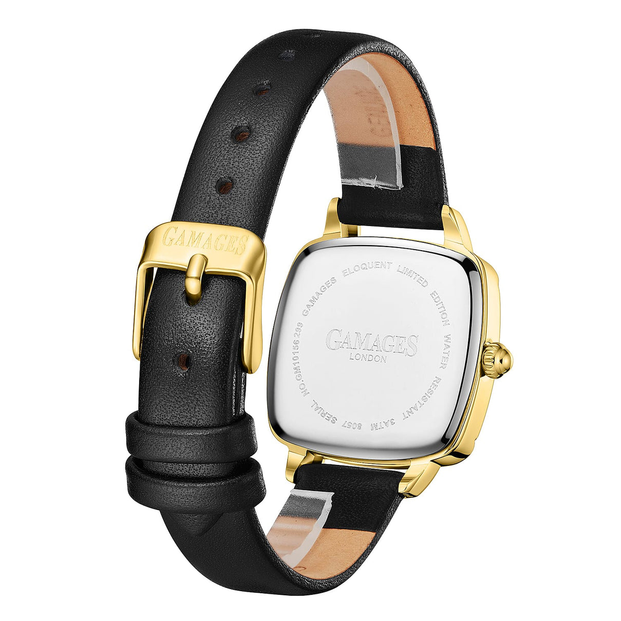Gamages Of London Limited Edition ELOQUENT Diamond Studded Swiss Movt. Gold Black Dial Water Resistant Watch with Black Leather Strap V32538984 4