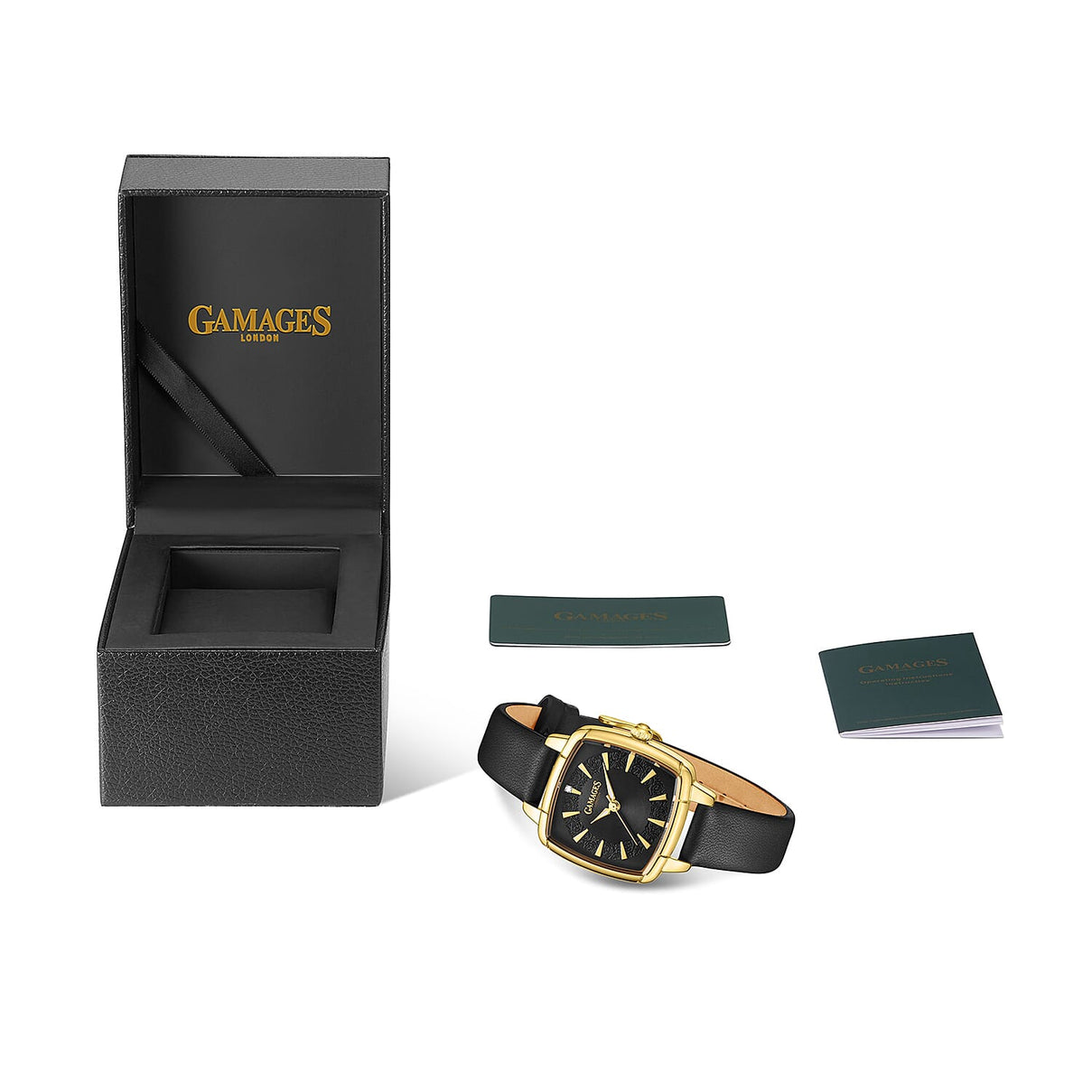 Gamages Of London Limited Edition ELOQUENT Diamond Studded Swiss Movt. Gold Black Dial Water Resistant Watch with Black Leather Strap V32538984 5