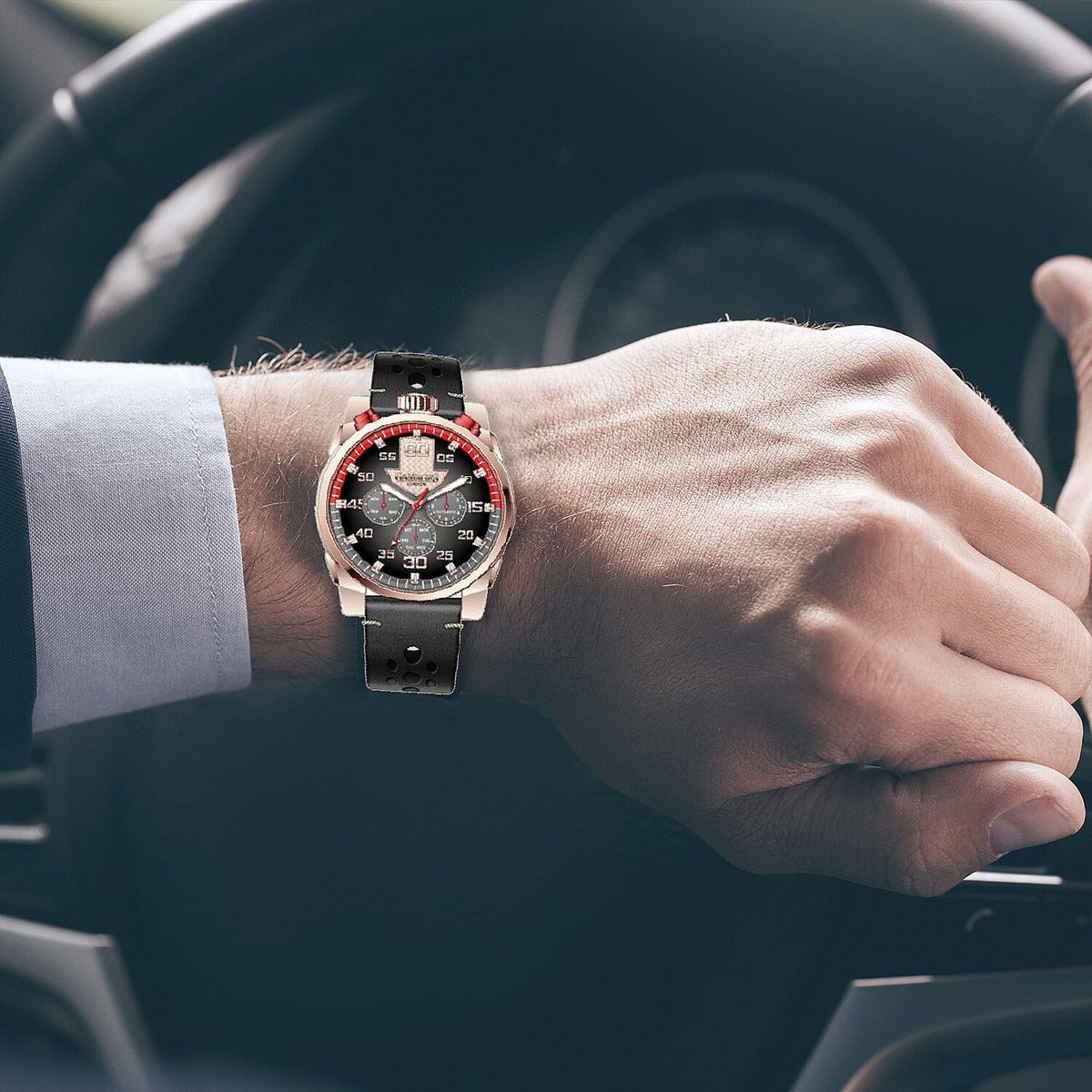 Gamages Of London Limited Edition Hand Assembled Piston Automatic Movement Black &amp; Rose Gold Dial Water Resistant Watch in Black Leather Strap 6368926 1