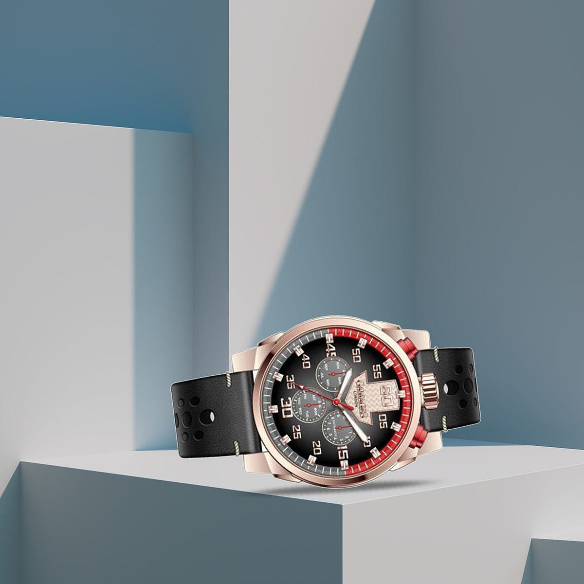 Gamages Of London Limited Edition Hand Assembled Piston Automatic Movement Black &amp; Rose Gold Dial Water Resistant Watch in Black Leather Strap 6368926 3