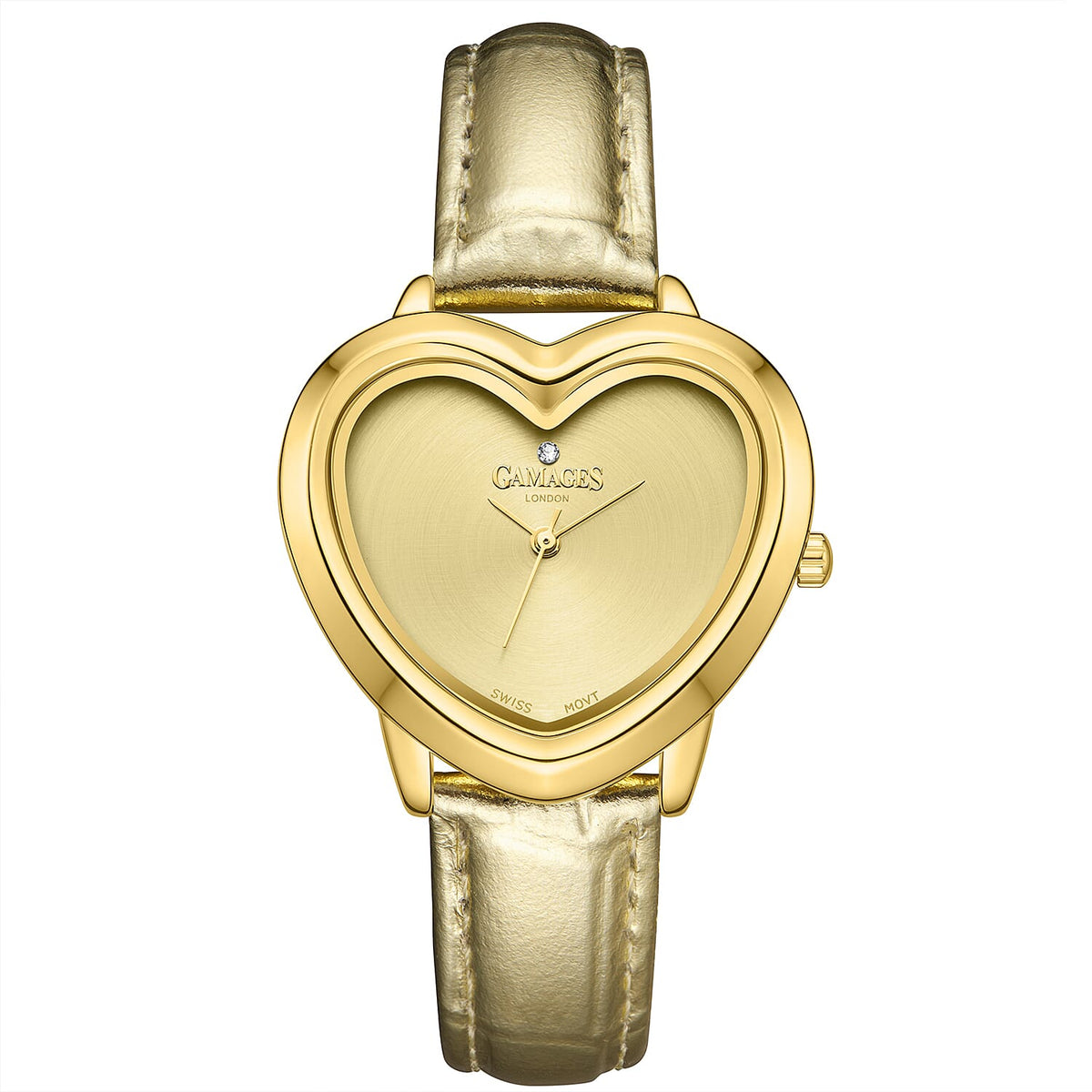 Gamages Of London Limited Edition Sweet Heart Ladies Swiss Movement Diamond Watch With Leather Strap - Gold 7984357 0