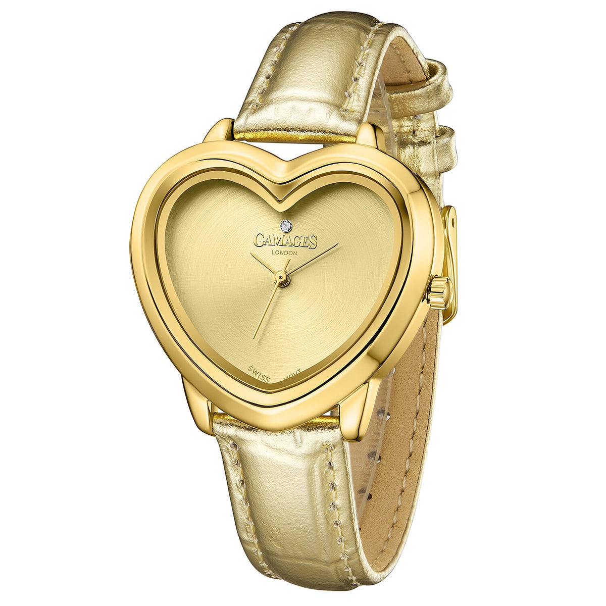 Gamages Of London Limited Edition Sweet Heart Ladies Swiss Movement Diamond Watch With Leather Strap - Gold 7984357 2