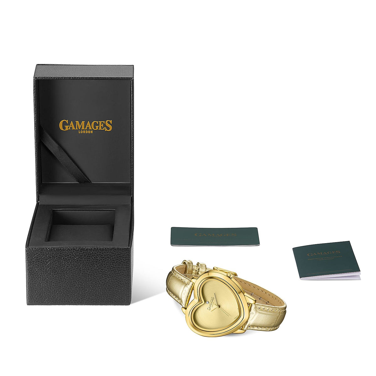 Gamages Of London Limited Edition Sweet Heart Ladies Swiss Movement Diamond Watch With Leather Strap - Gold 7984357 4