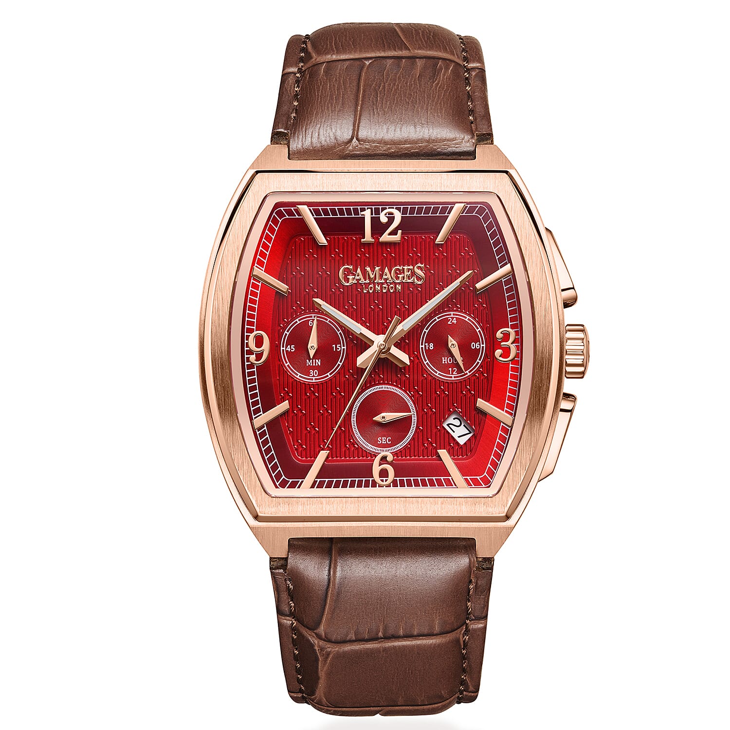 GAMAGES OF LONDON Lancaster Limited Edition Hand Assembled Mechanical Quartz Mens Watch in Stainless Steel - Rose Red 8580805 0