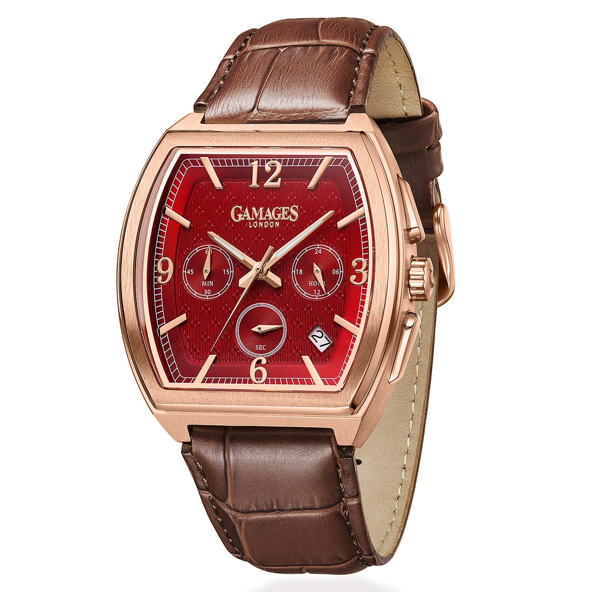 GAMAGES OF LONDON Lancaster Limited Edition Hand Assembled Mechanical Quartz Mens Watch in Stainless Steel - Rose Red 8580805 2