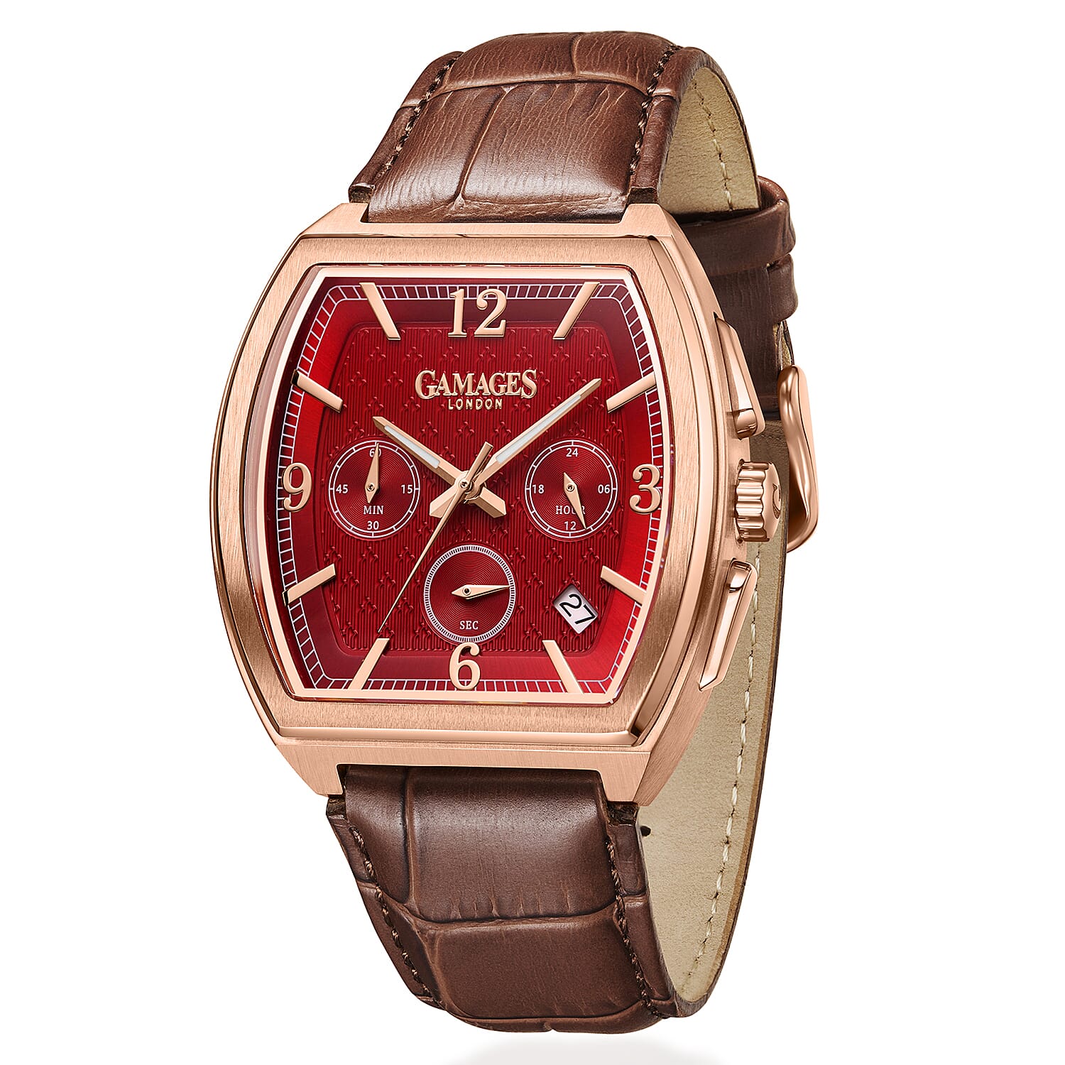 GAMAGES OF LONDON Lancaster Limited Edition Hand Assembled Mechanical Quartz Mens Watch in Stainless Steel - Rose Red 8580805 2