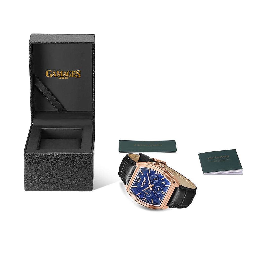 GAMAGES OF LONDON Lancaster Limited Edition Hand Assembled Mechanical Quartz Mens Watch in Stainless Steel - Black