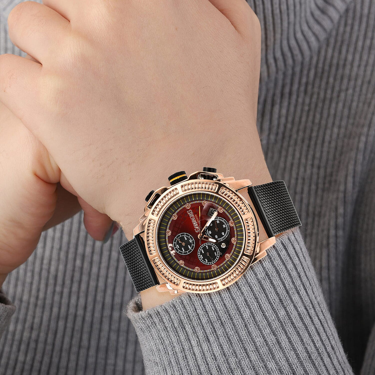 Gamages Of London Skeletor Automatic Rose Cherry Mens Watch with Black Strap 7648313 1