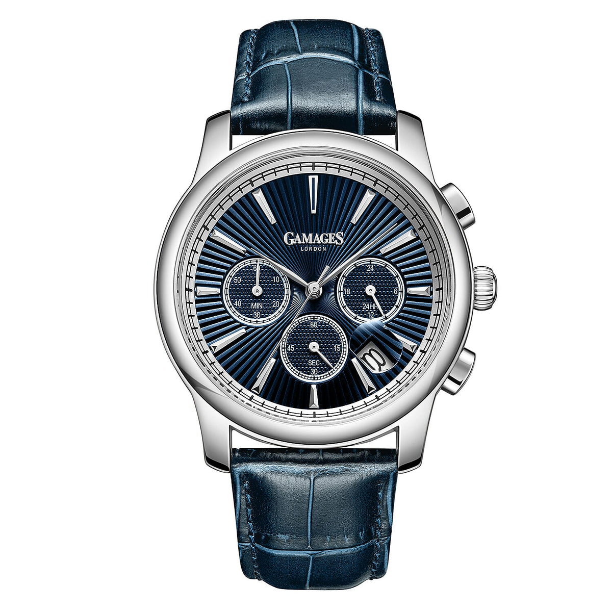 Gamages Of London Sovereign Quartz Movt. 5ATM WR Blue Dial Mens Watch with Blue Leather Strap 8075410 0