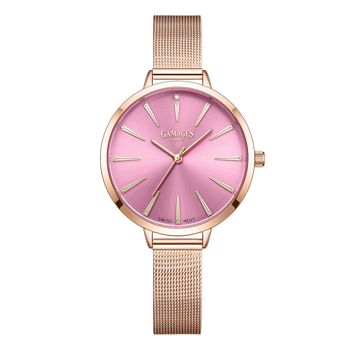 Gamages Of London Spectacle Swiss Quartz Diamond Set Ladies Watch in Rose Gold - Pink 7306619 0