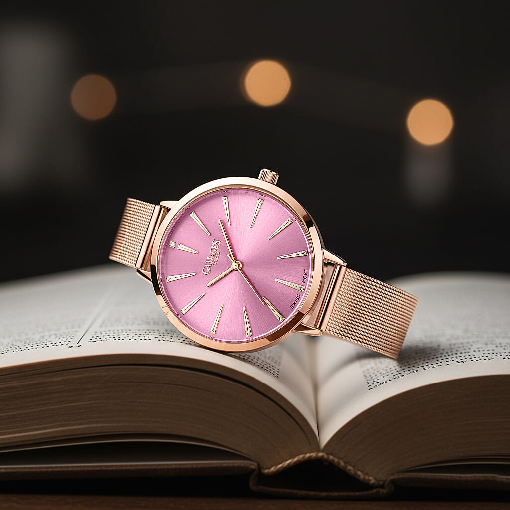 Gamages Of London Spectacle Swiss Quartz Diamond Set Ladies Watch in Rose Gold - Pink 7306619 1