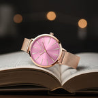 Gamages Of London Spectacle Swiss Quartz Ladies Diamond Set Watch in Rose Medium Pink