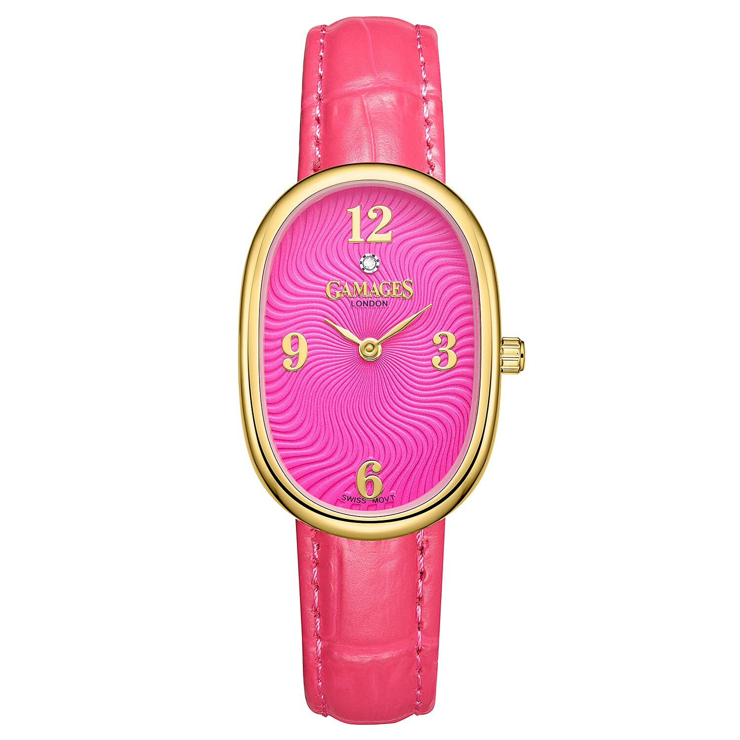 GAMAGES OF LONDON Dreamy Diamond Swiss Quartz 3ATM WR Wild Berry Pink Dial &amp; Gold Case Ladies Watch with Rose Pink Leather Strap 8433938 0