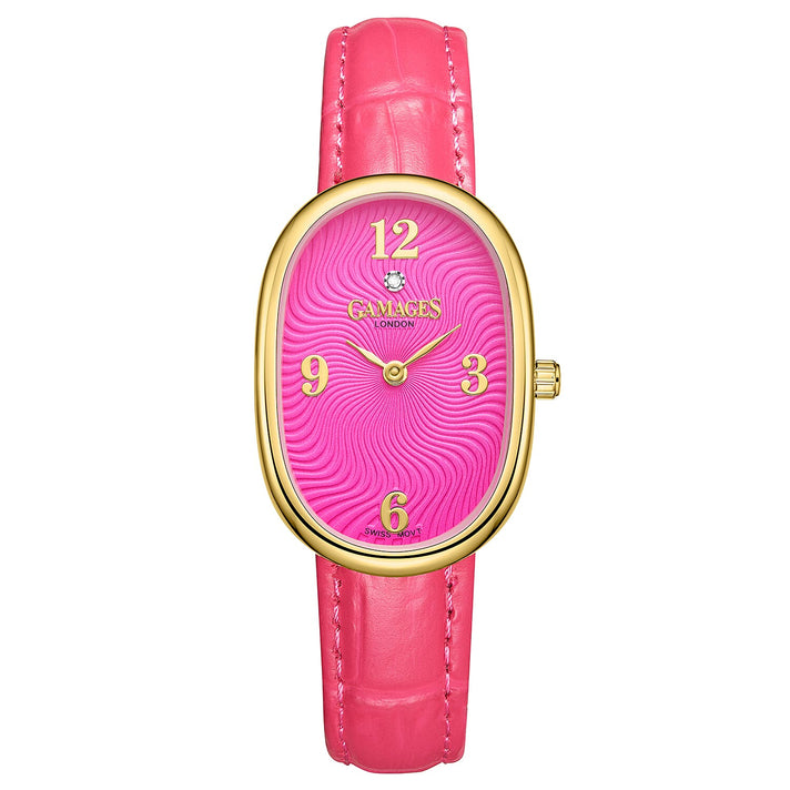 GAMAGES OF LONDON Dreamy Diamond Swiss Quartz 3ATM WR Wild Berry Pink Dial &amp; Gold Case Ladies Watch with Rose Pink Leather Strap 8433938 1