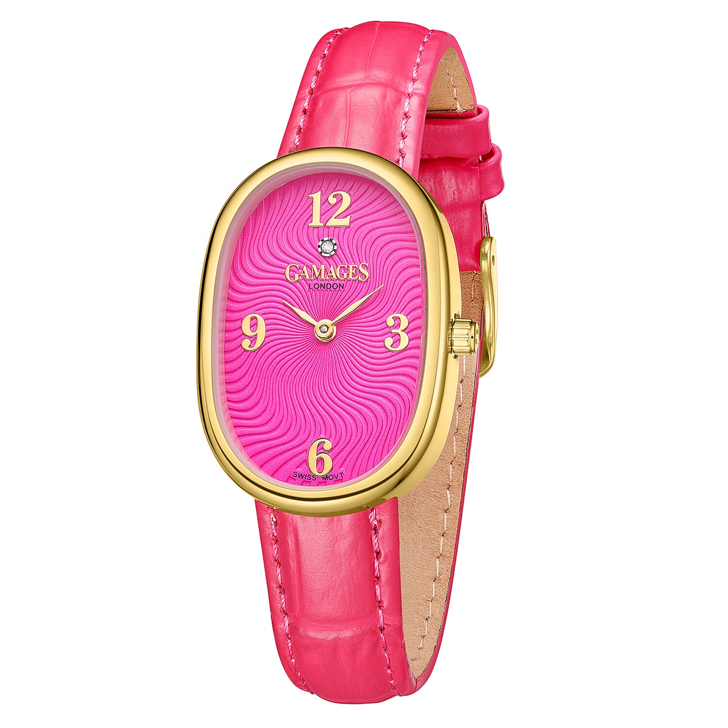 GAMAGES OF LONDON Dreamy Diamond Swiss Quartz 3ATM WR Wild Berry Pink Dial &amp; Gold Case Ladies Watch with Rose Pink Leather Strap 8433938 2