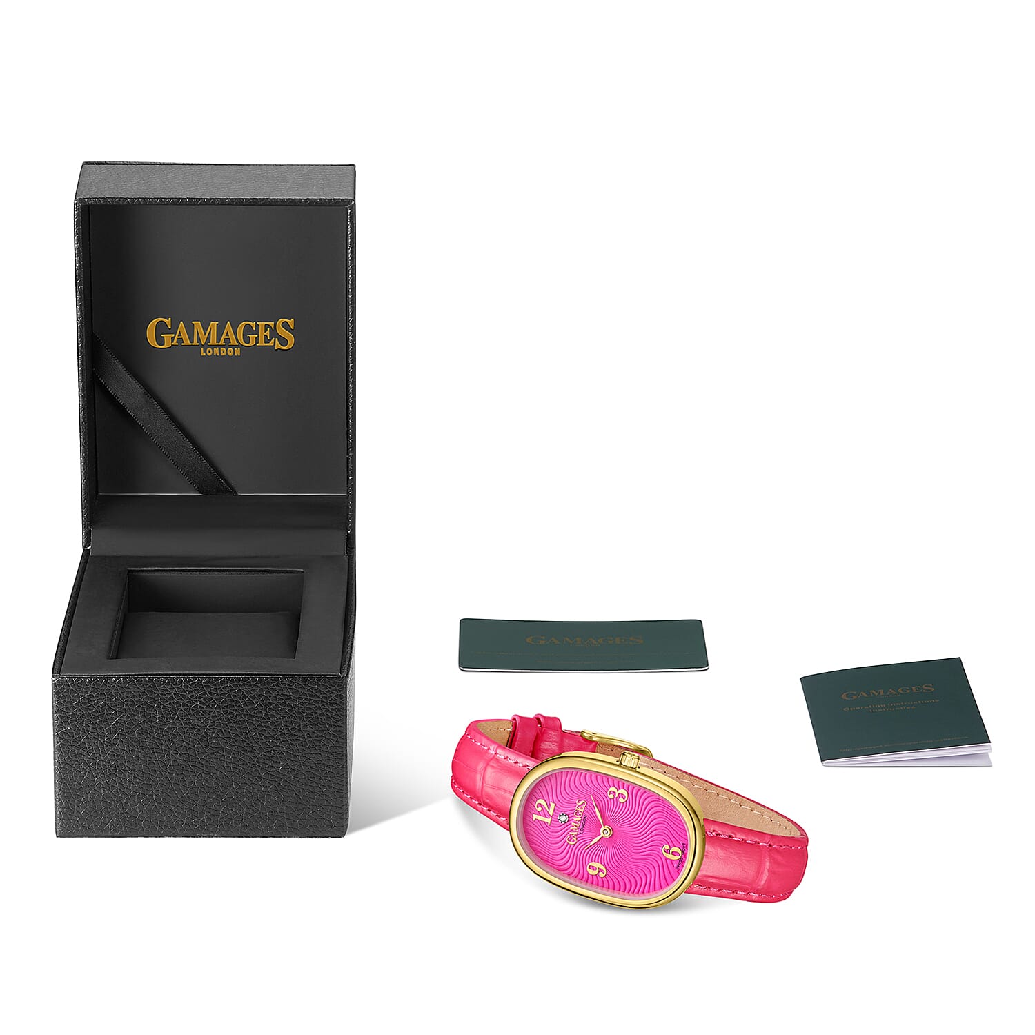 GAMAGES OF LONDON Dreamy Diamond Swiss Quartz 3ATM WR Wild Berry Pink Dial &amp; Gold Case Ladies Watch with Rose Pink Leather Strap 8433938 4